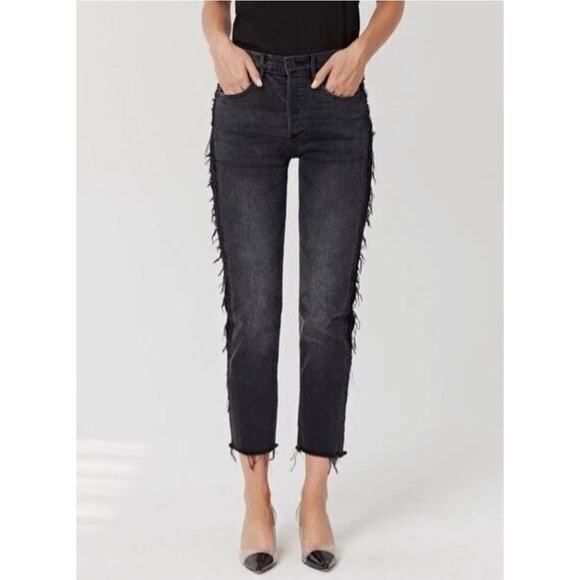 3 x 1 womens 25 High Rise Cora Straight leg Raw Hem Cropped Jeans Dark Grey - Picture 1 of 8